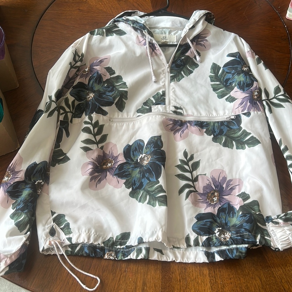 Floral windbreaker, raincoat, hooded rain jacket